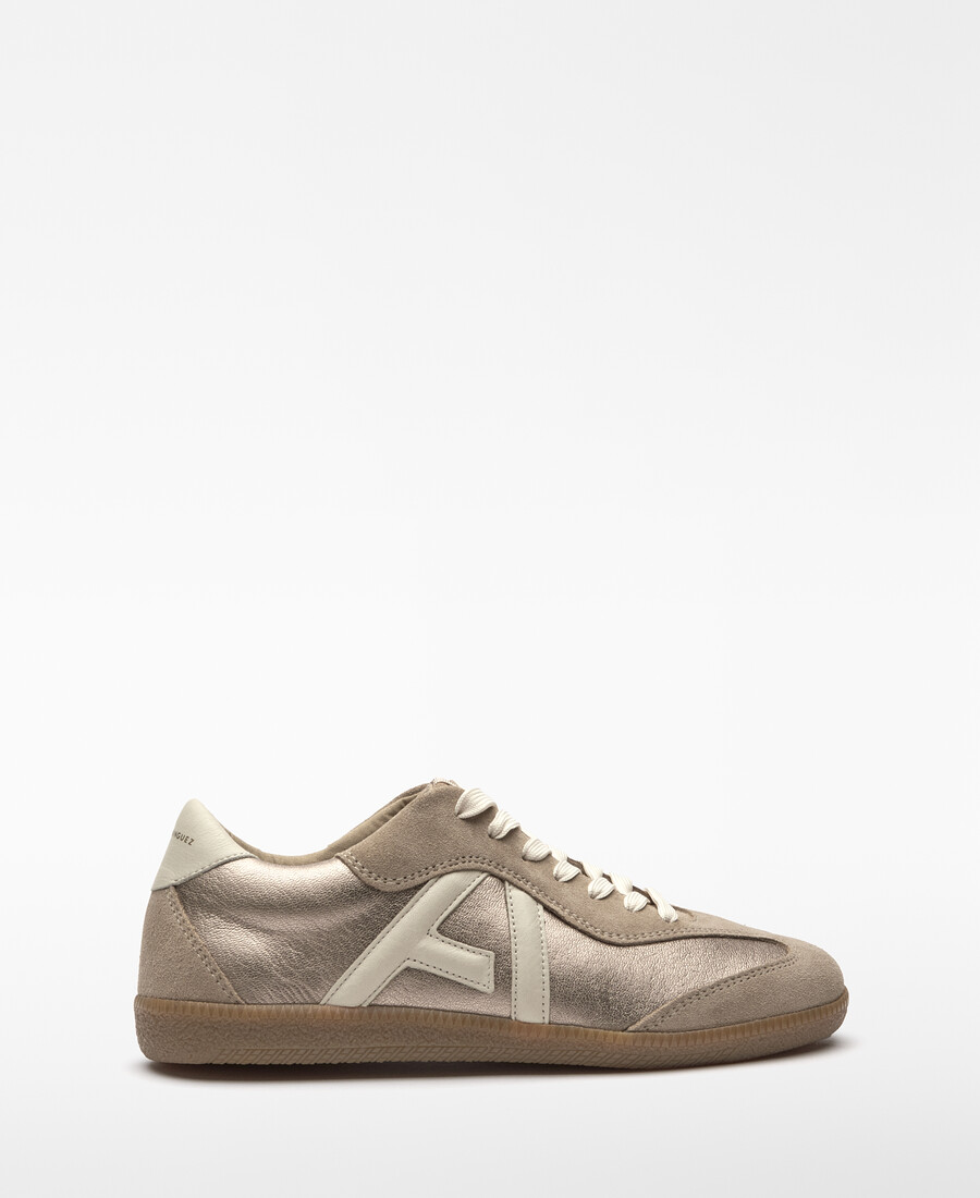 sneaker da donna in pelle metallizzata con logo