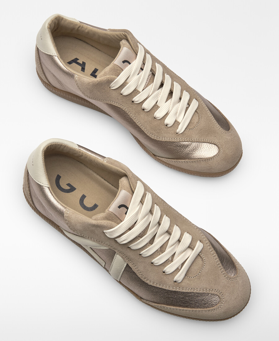 sneaker da donna in pelle metallizzata con logo