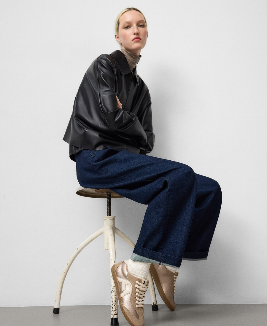 sneaker da donna in pelle metallizzata con logo