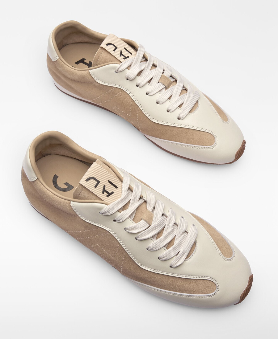 sneaker da donna in pelle con logo cucito