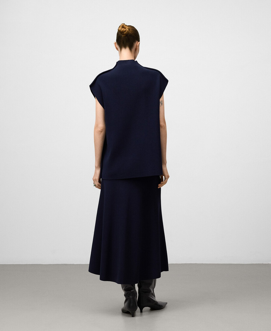 gonna a trapezio in maglia blu navy da donna