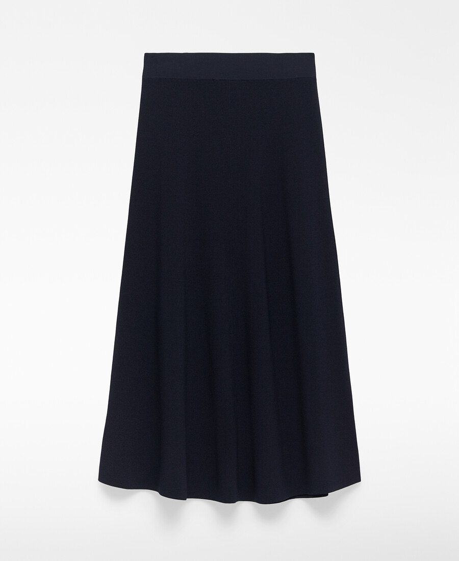gonna a trapezio in maglia blu navy da donna