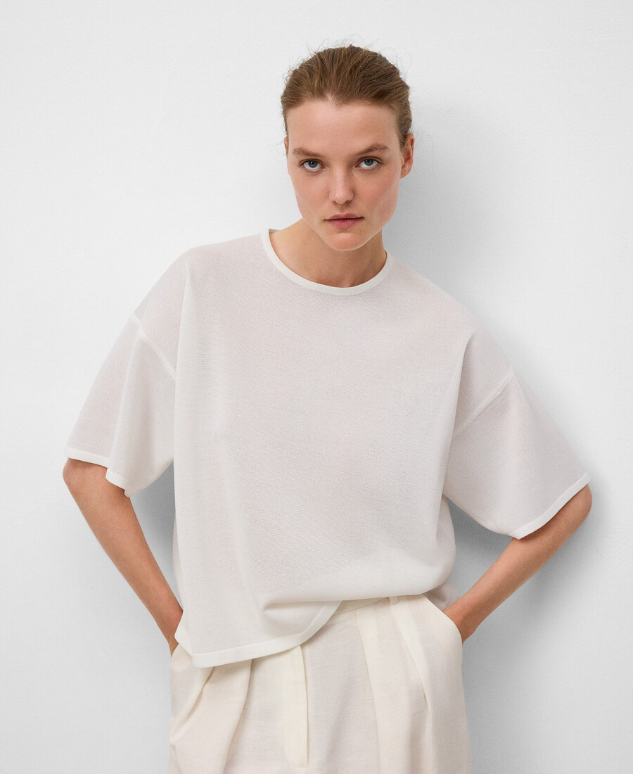 maglione a maniche corte in maglia fine da donna