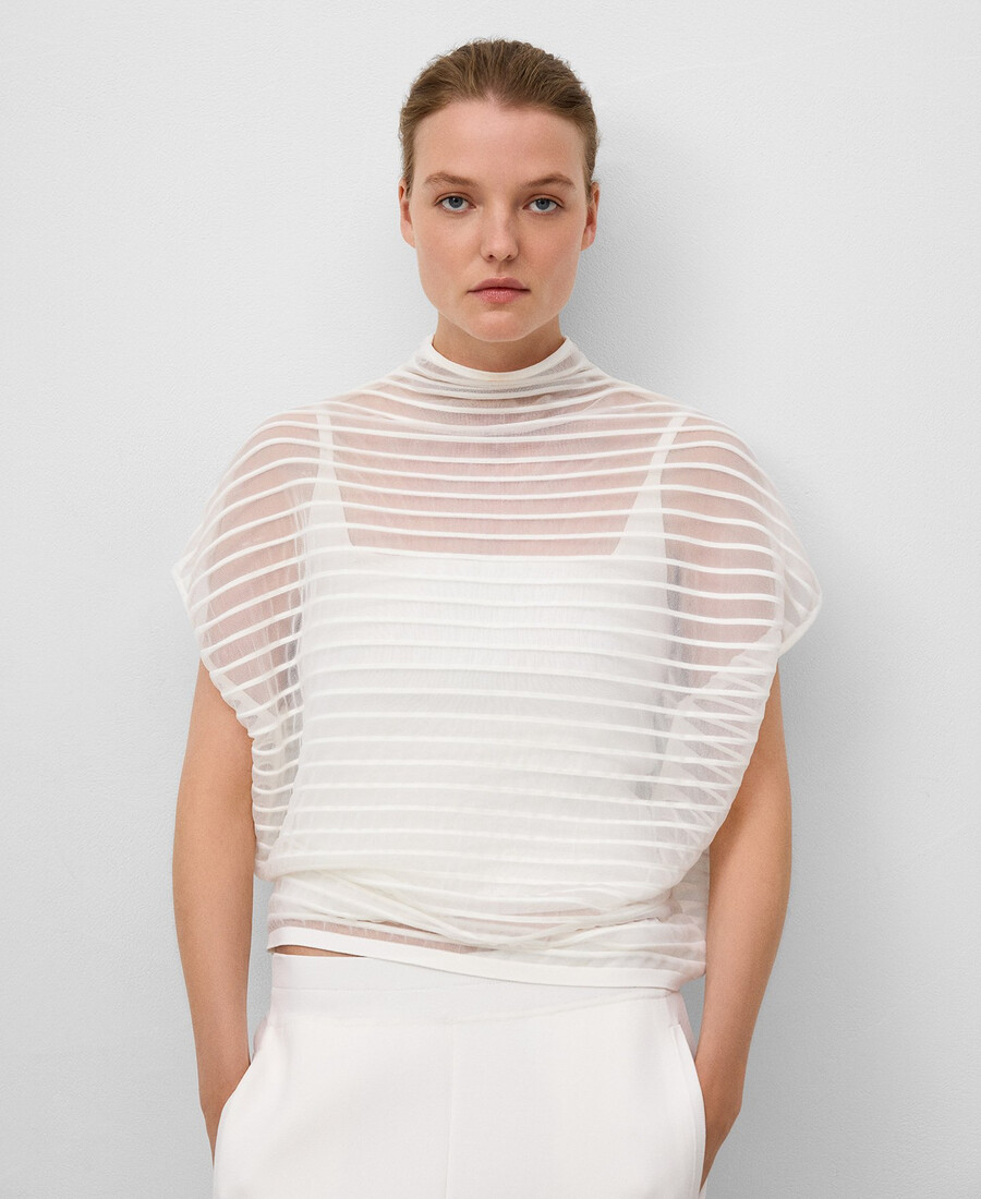 maglione a righe trasparenti da donna