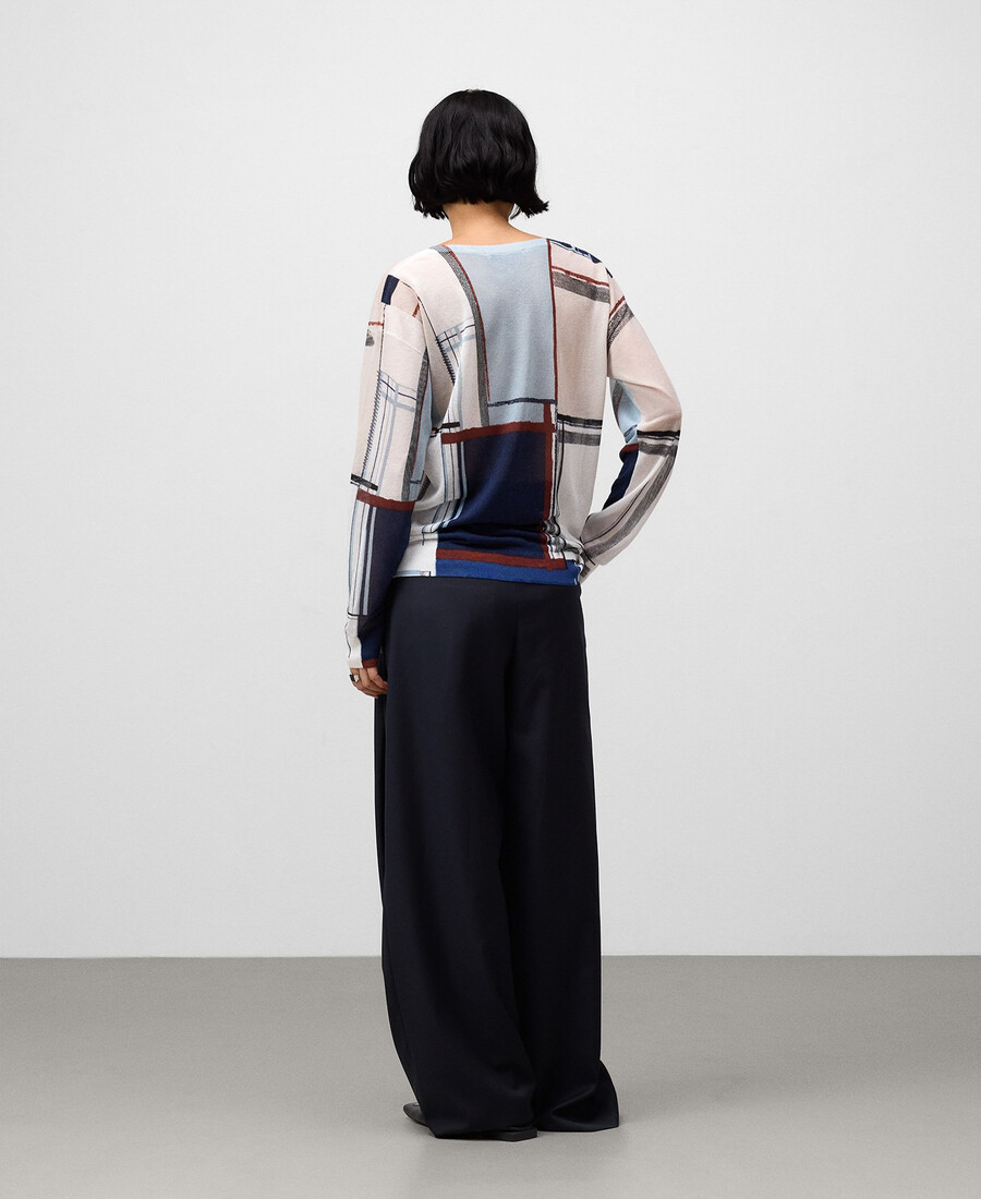 maglione stampato con scollo a v da donna