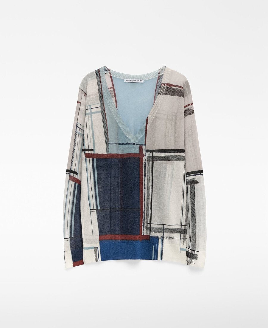 maglione stampato con scollo a v da donna