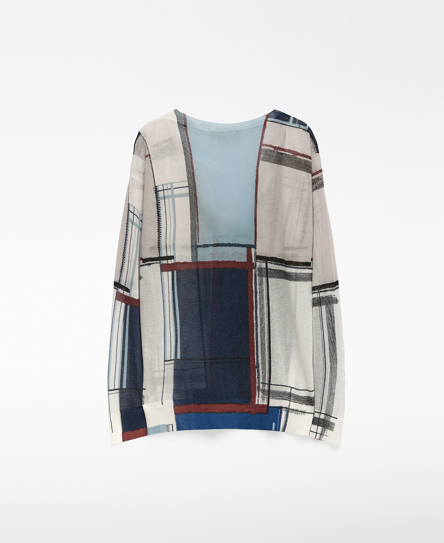 maglione stampato con scollo a v da donna