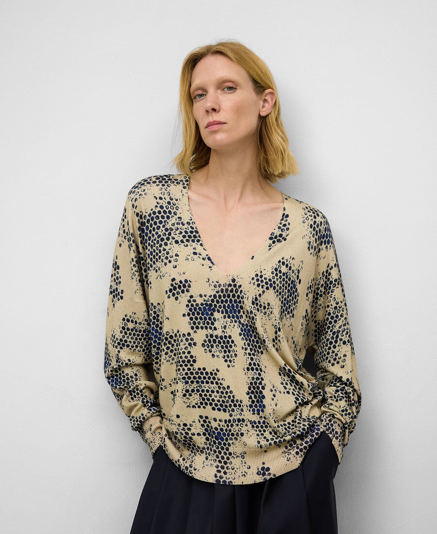maglione stampato scollo a v da donna