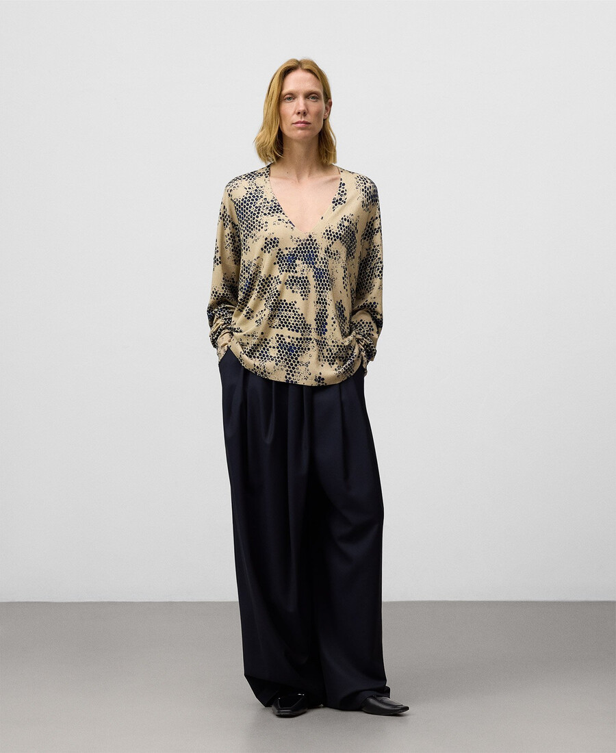 maglione stampato scollo a v da donna
