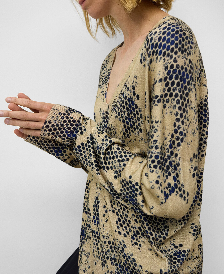 maglione stampato scollo a v da donna