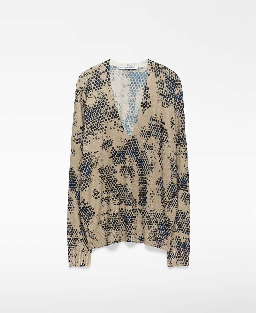 maglione stampato scollo a v da donna