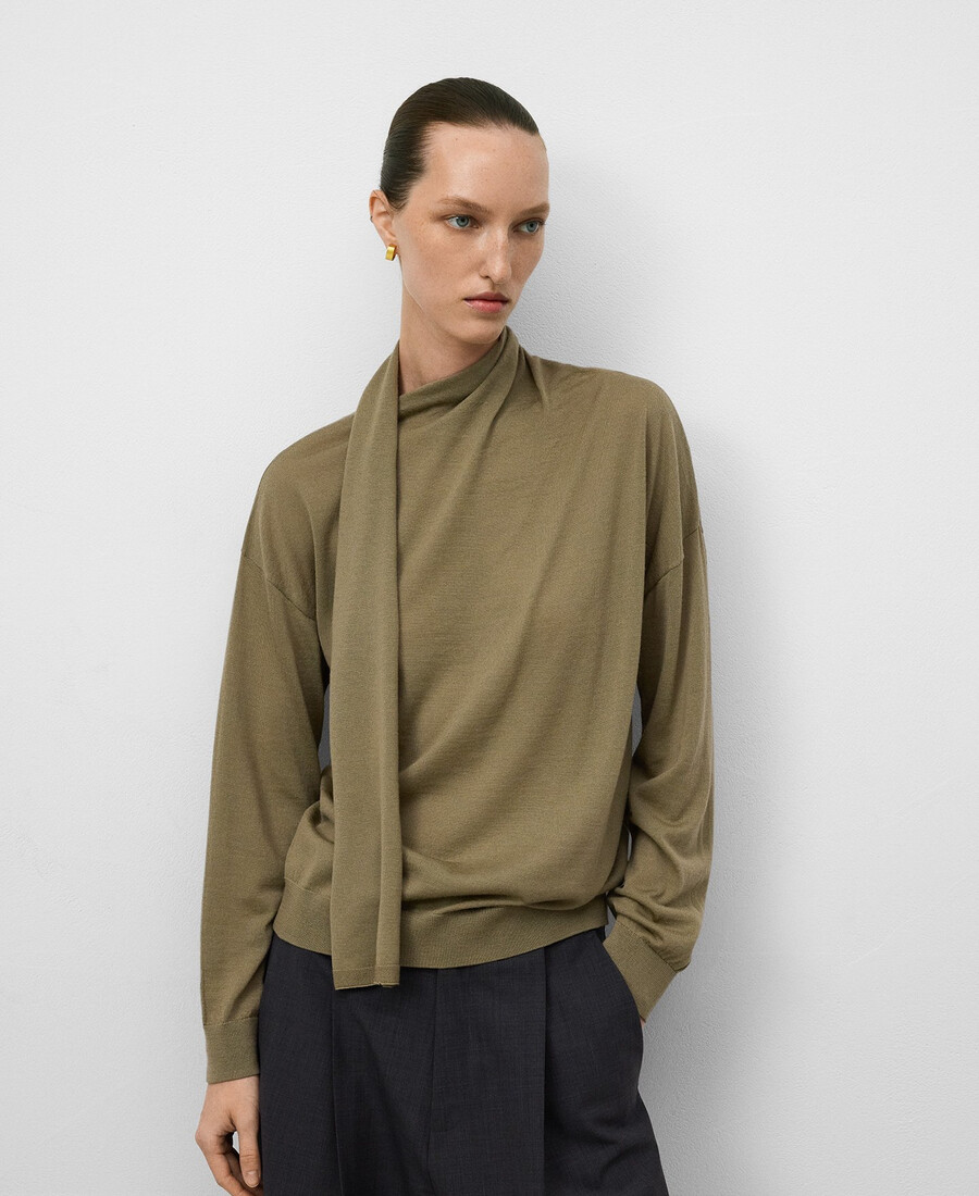 maglione collo sciarpa in lana merino donna