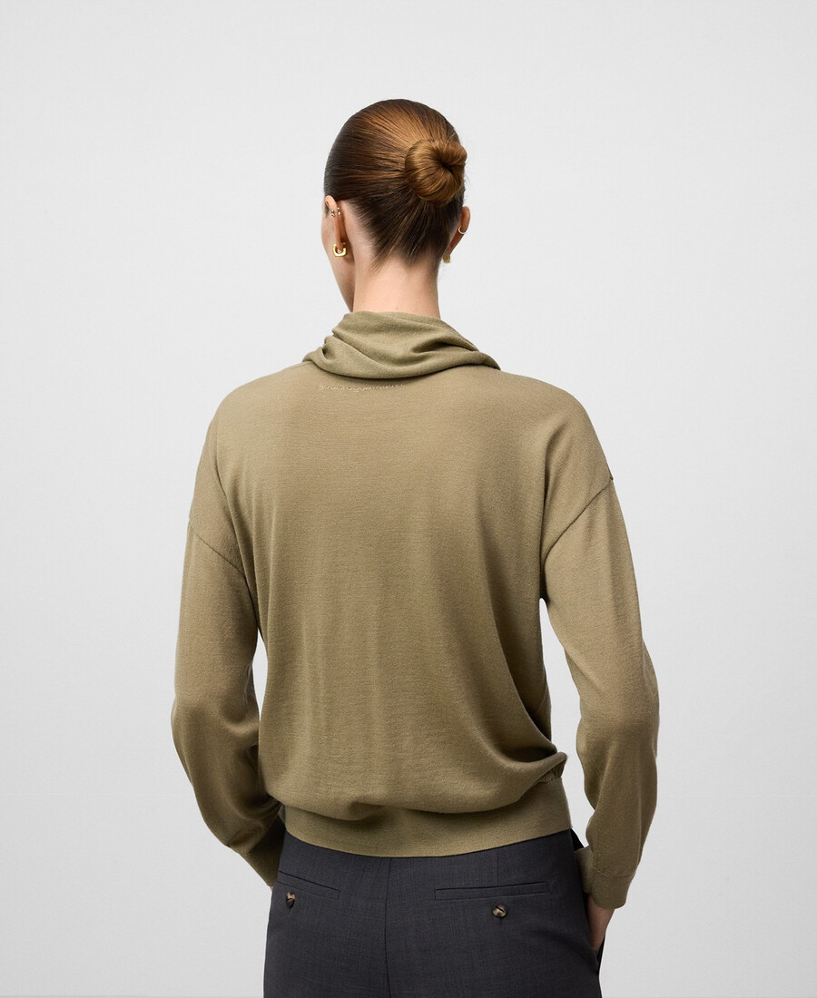 maglione collo sciarpa in lana merino donna