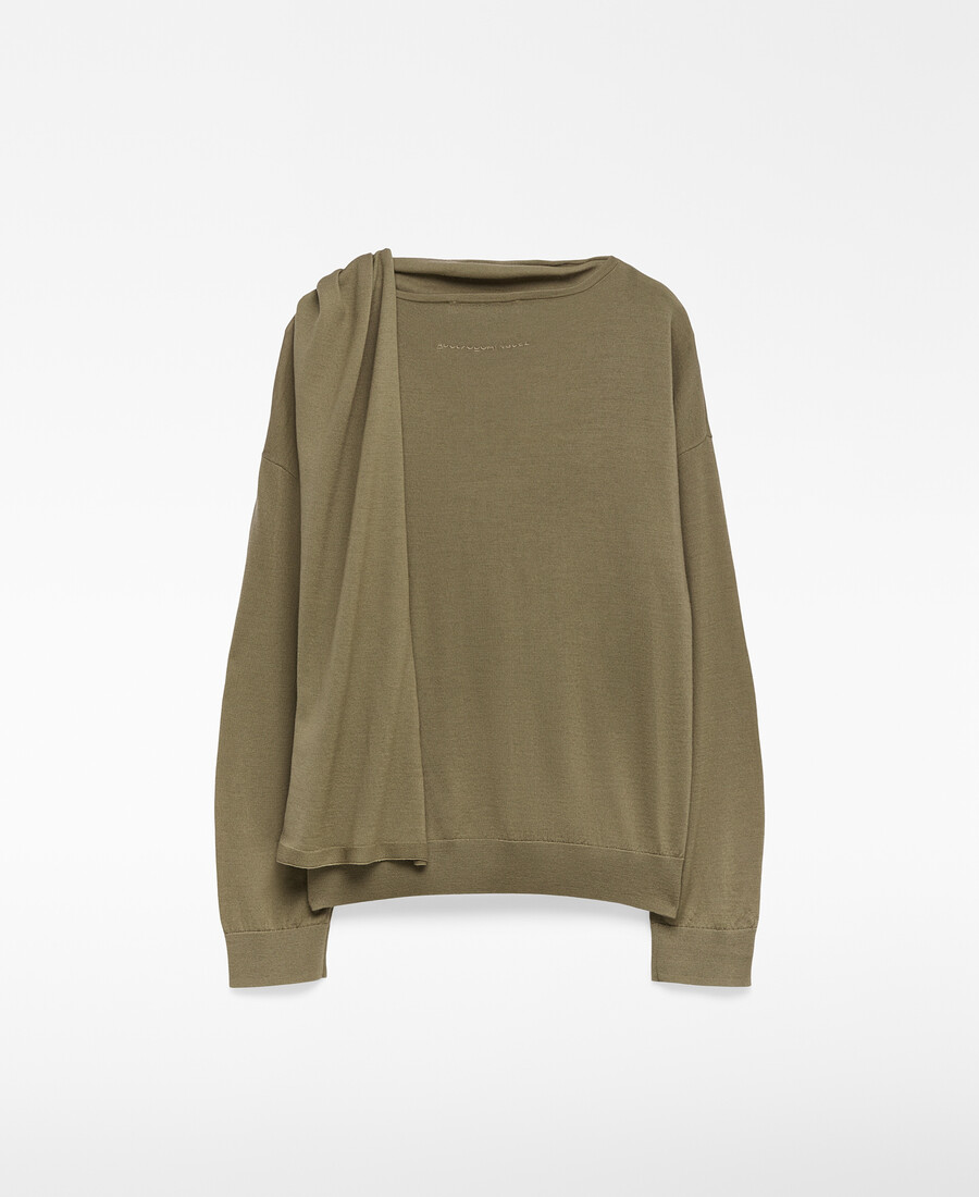 maglione collo sciarpa in lana merino donna