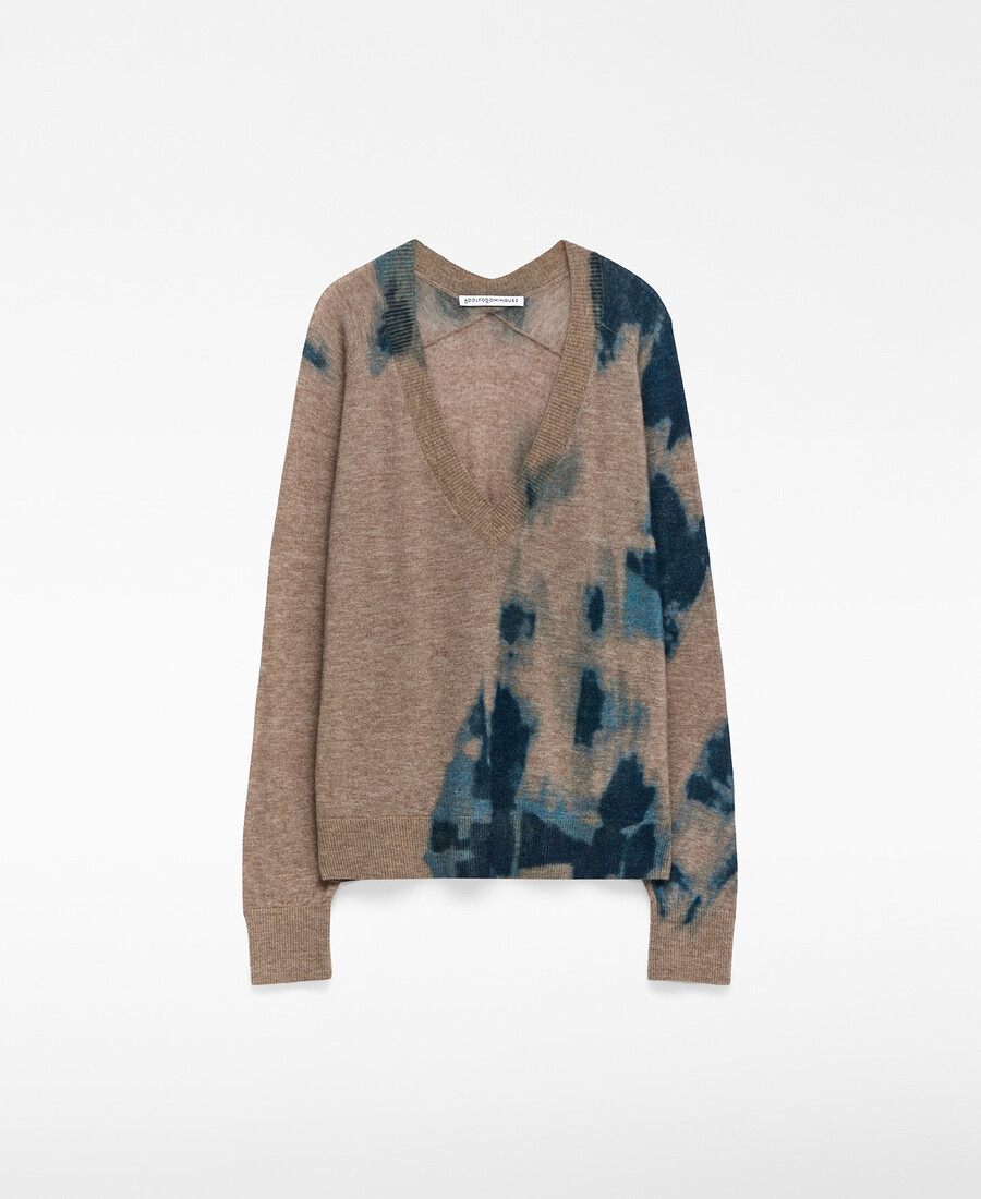 maglione da donna in maglia stampata con scollo a v