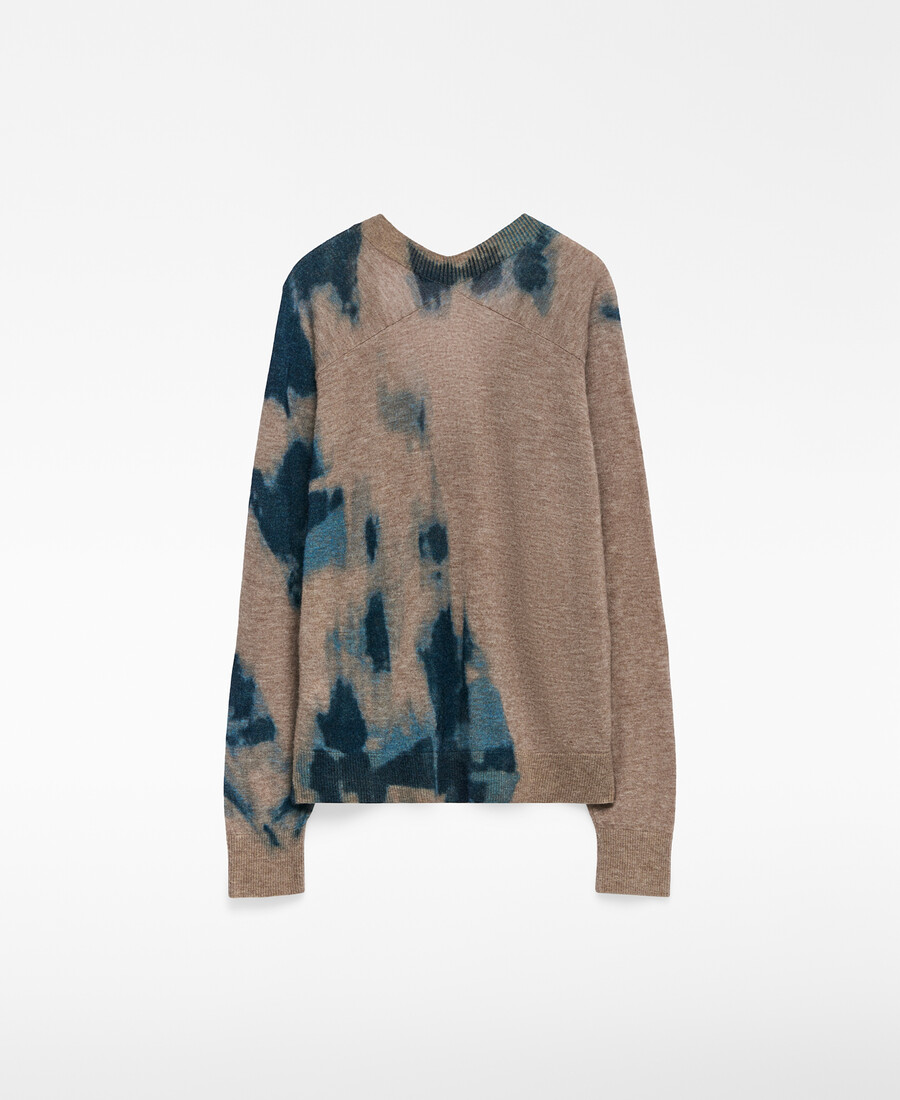 maglione da donna in maglia stampata con scollo a v