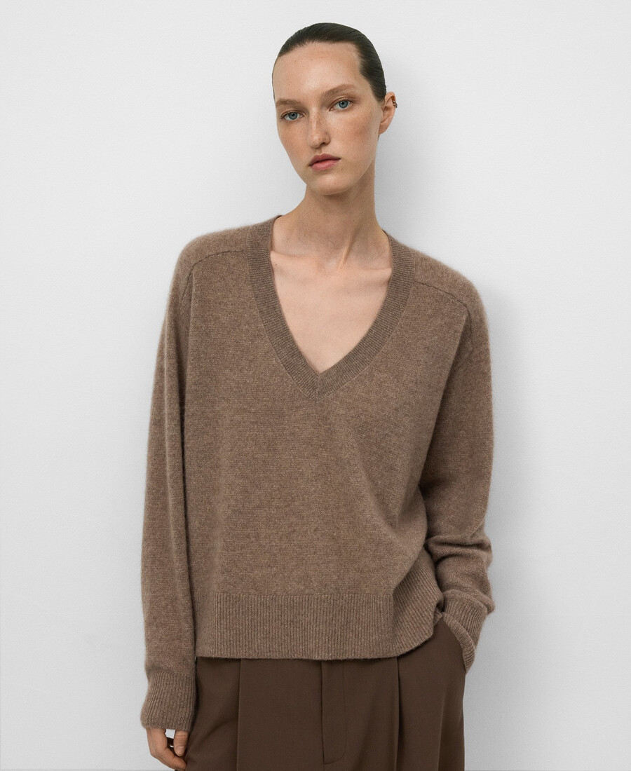 maglione donna in cashmere con scollo a v