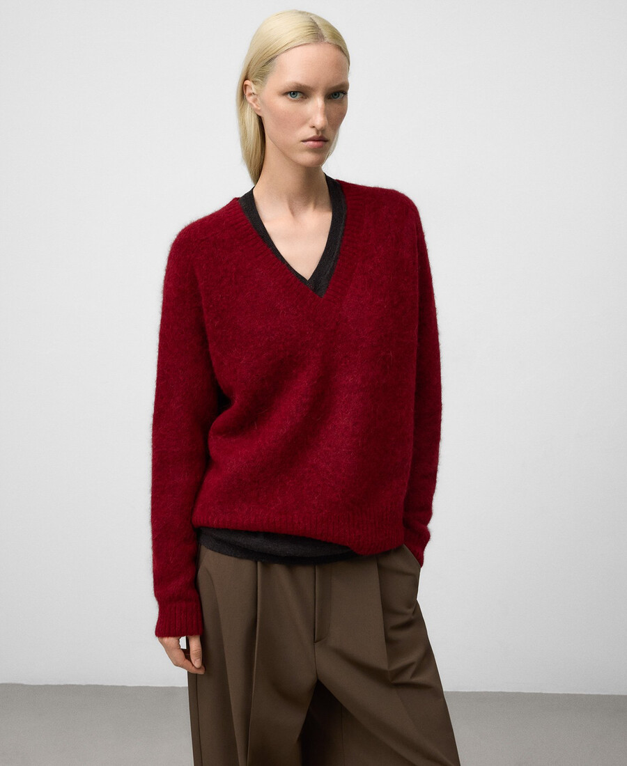 maglione lavorato a maglia con scollo a v da donna