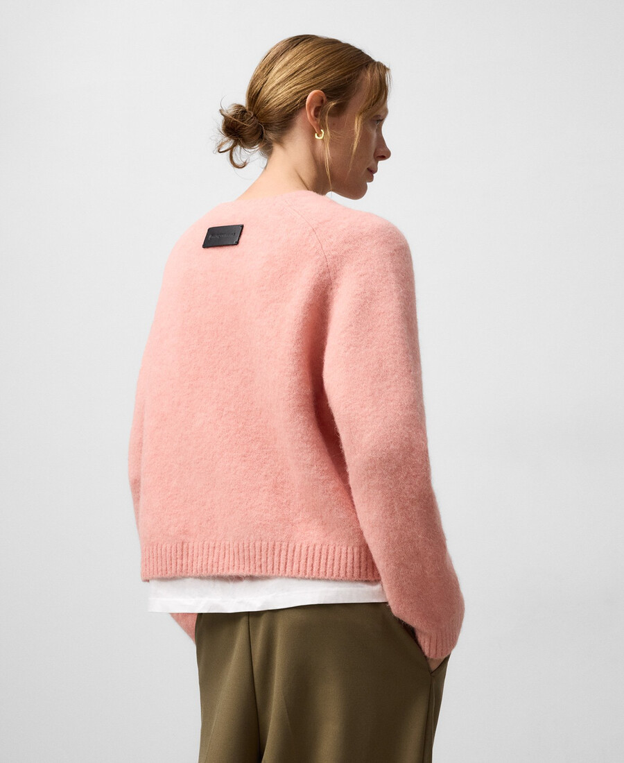 maglione corto da donna in maglia con collo rotondo