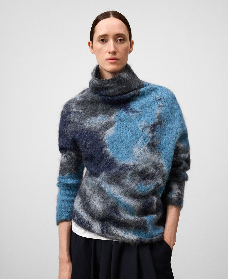 maglione asimmetrico in maglia jacquard da donna