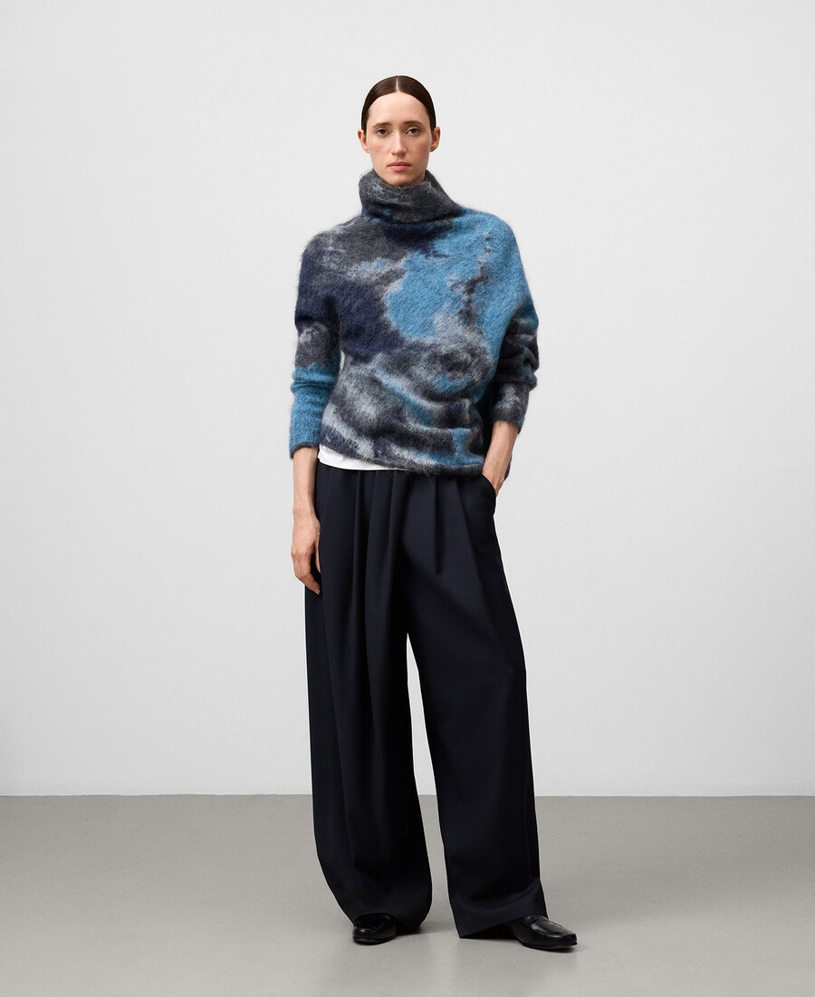 maglione asimmetrico in maglia jacquard da donna