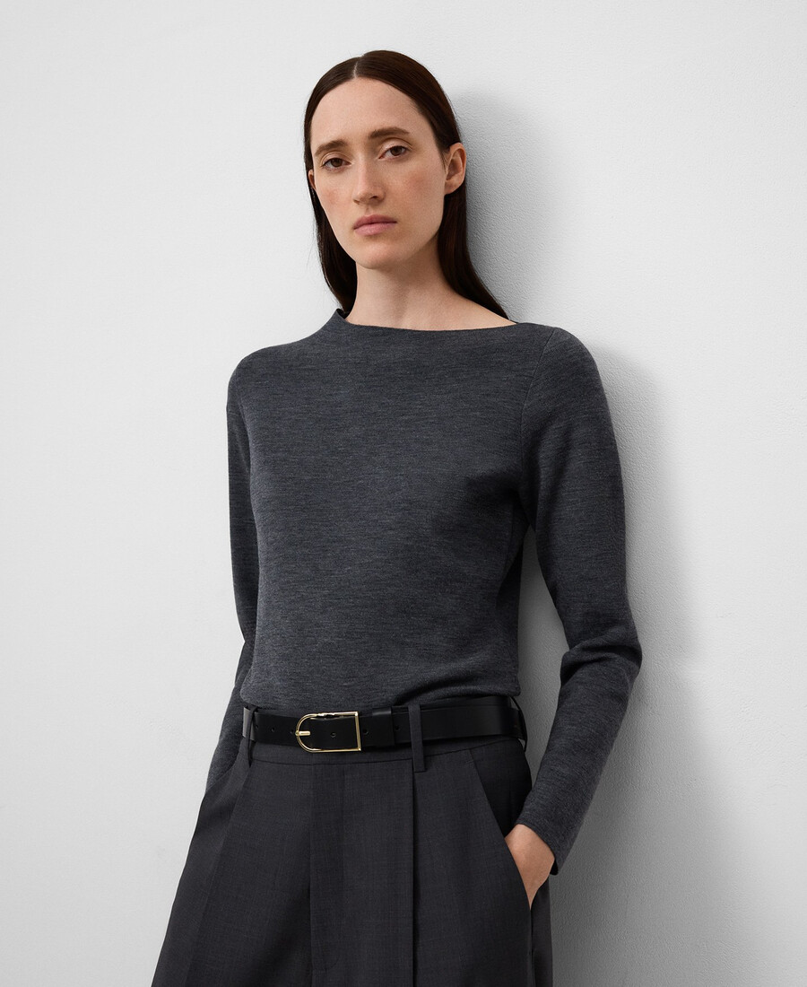maglione donna in maglia con scollo asimmetrico