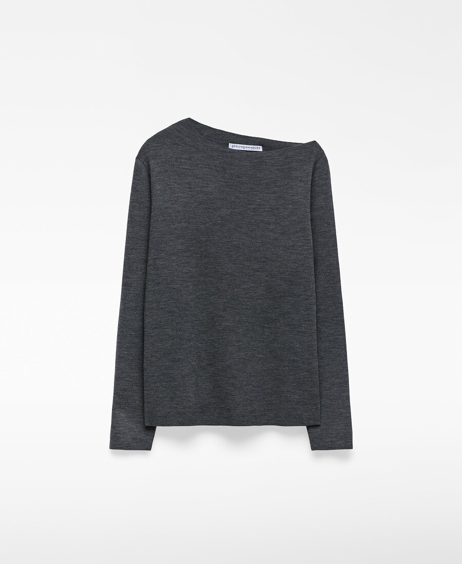 maglione donna in maglia con scollo asimmetrico