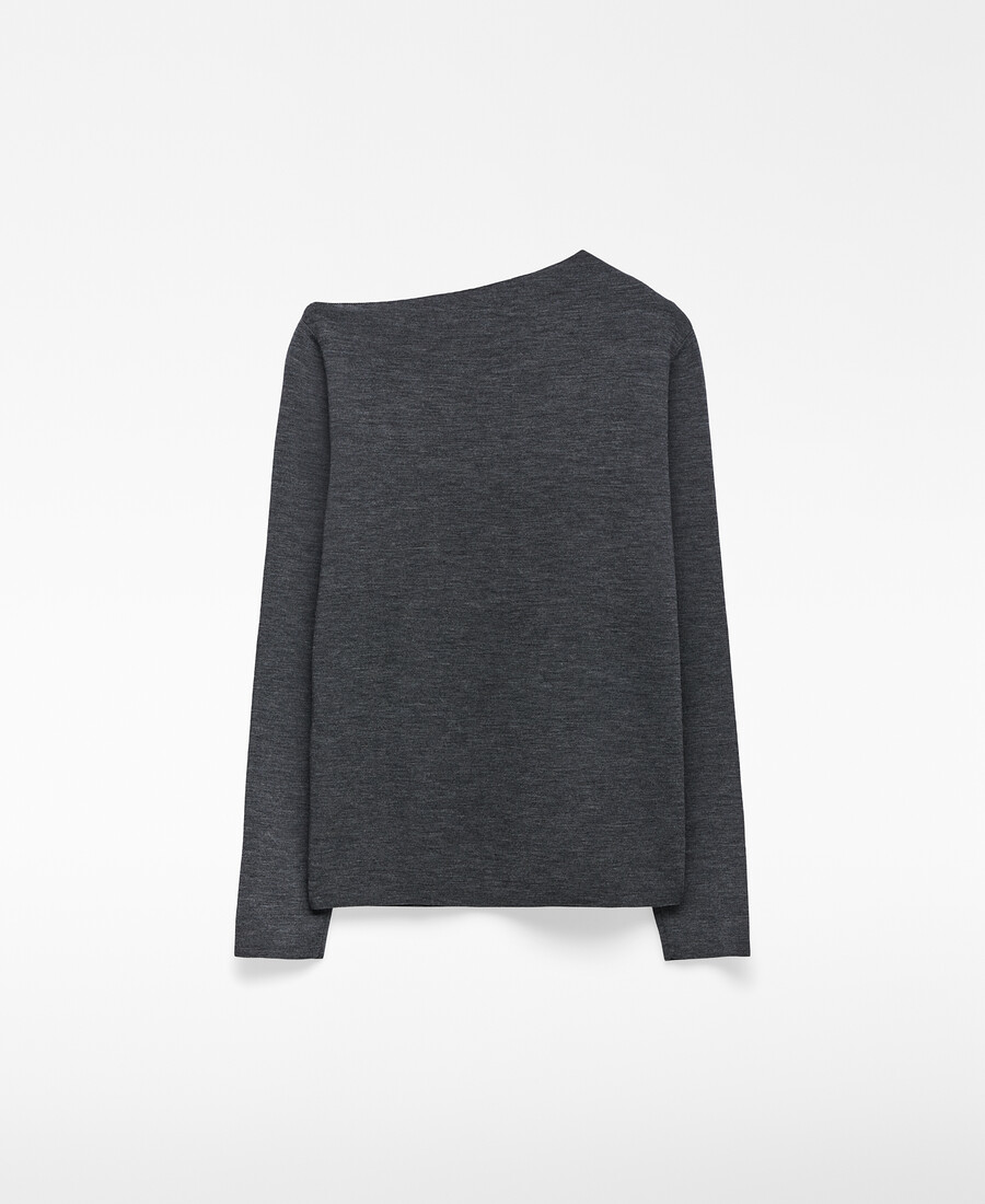 maglione donna in maglia con scollo asimmetrico