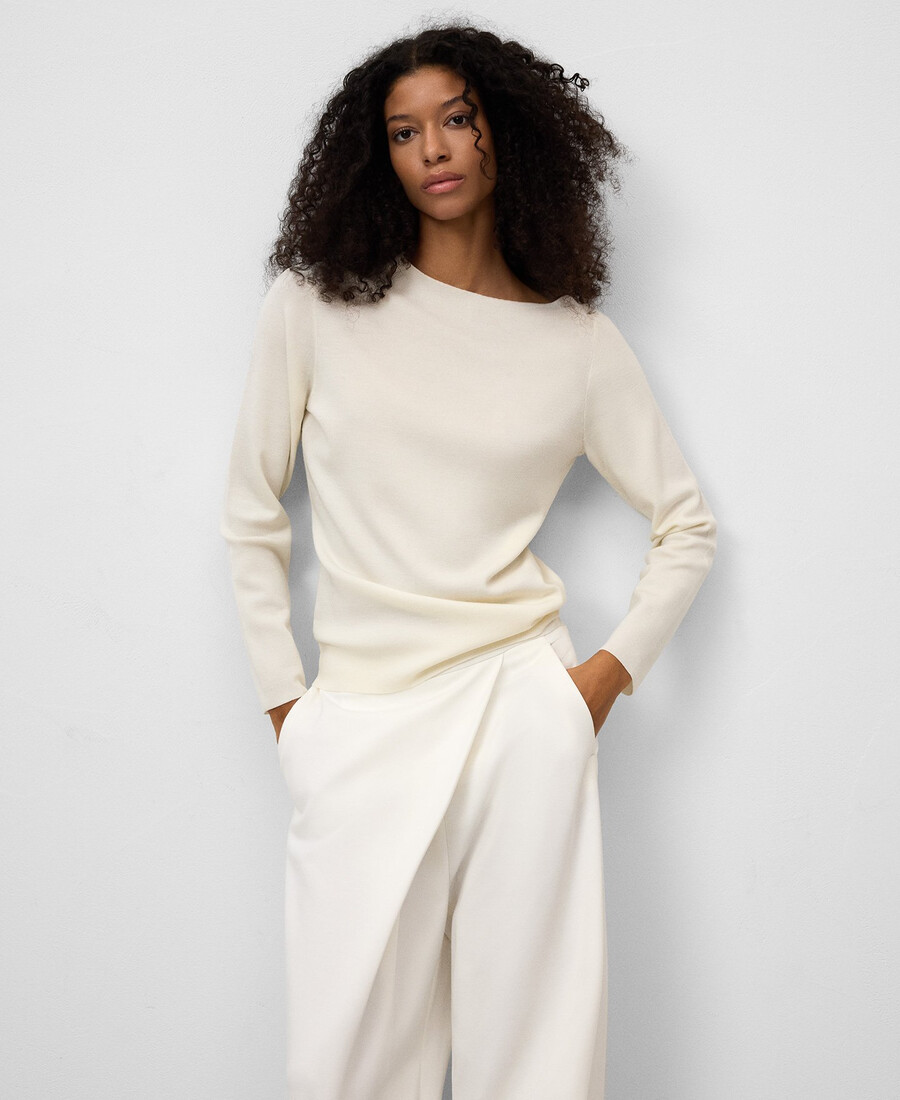maglione donna in maglia con scollo asimmetrico
