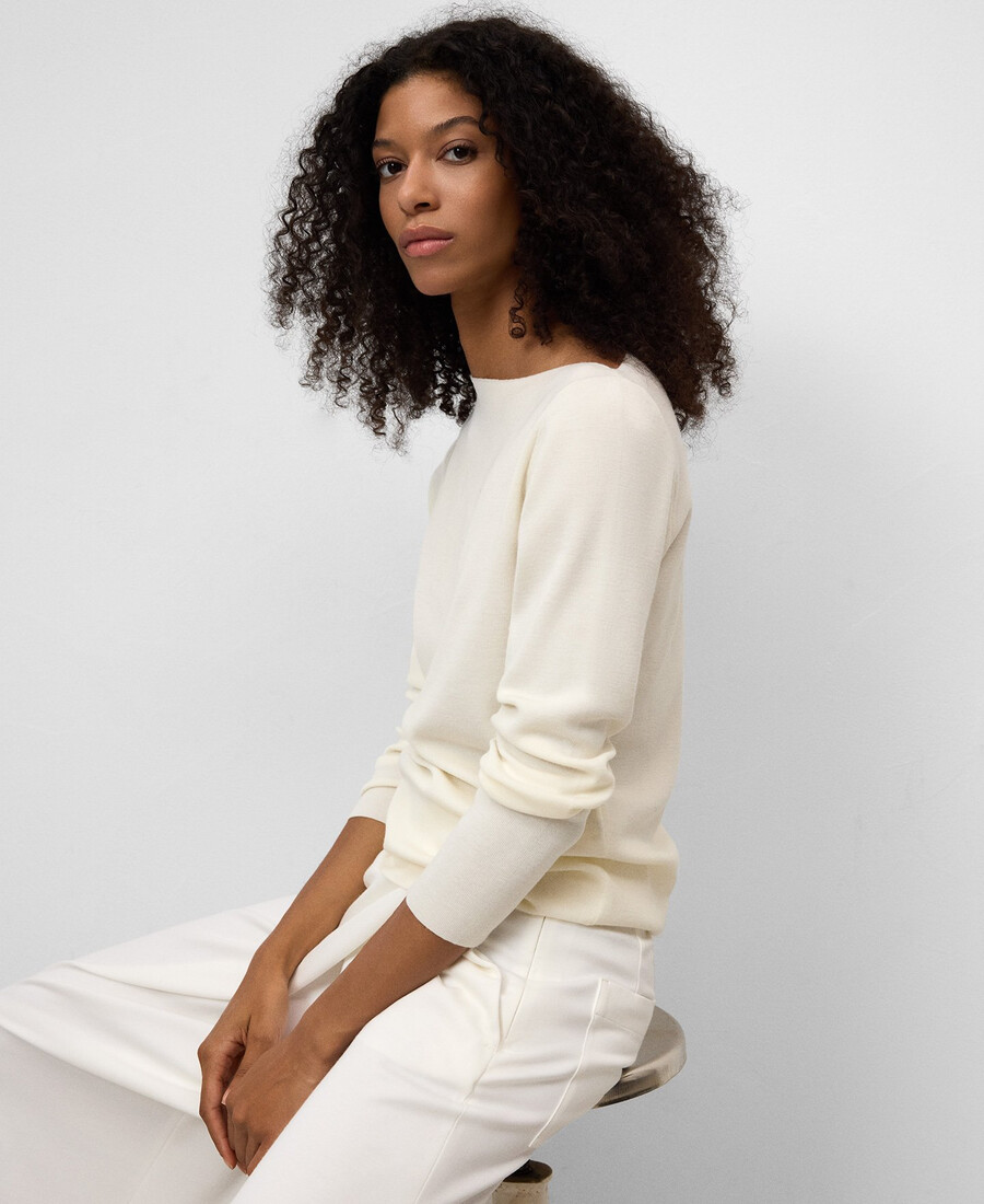 maglione donna in maglia con scollo asimmetrico