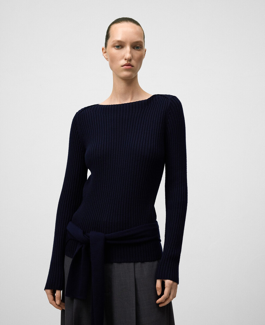 maglione donna a coste in lana merino