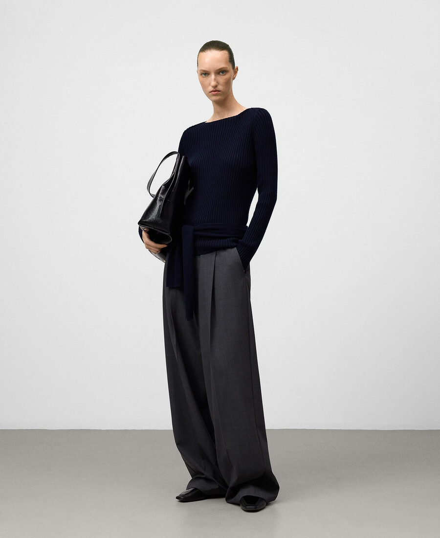 maglione donna a coste in lana merino