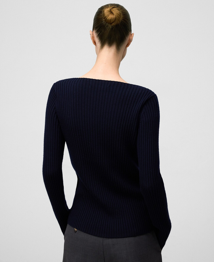 maglione donna a coste in lana merino