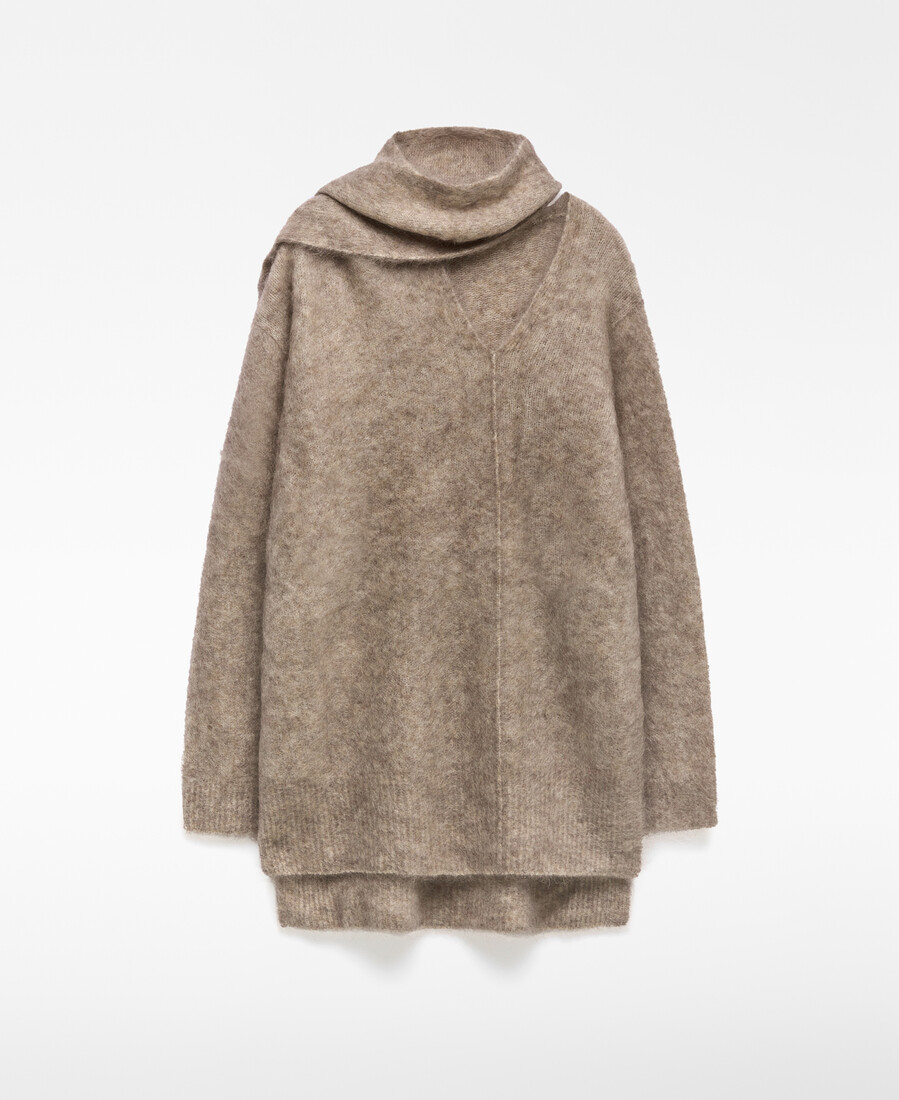 maglione con collo a sciarpa in maglia spazzolata da donna
