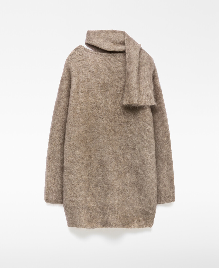 maglione con collo a sciarpa in maglia spazzolata da donna