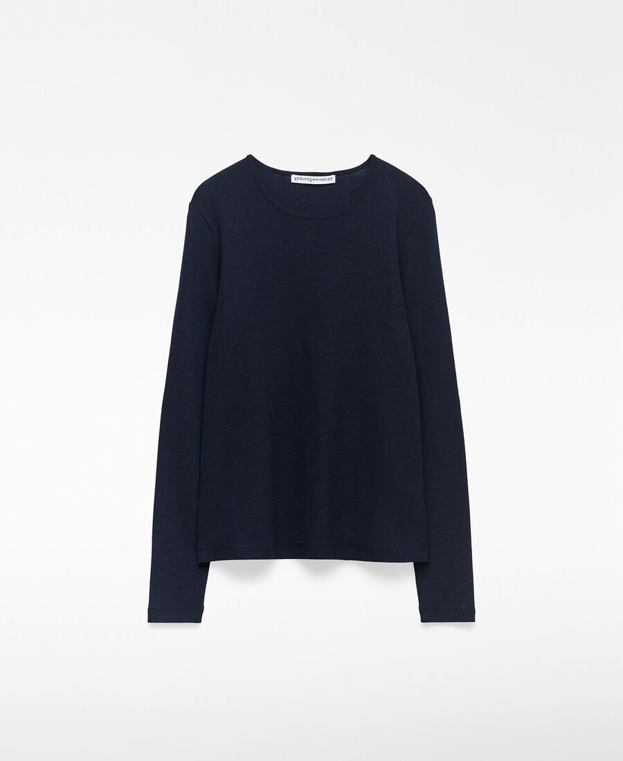 t-shirt girocollo in lana merino da donna