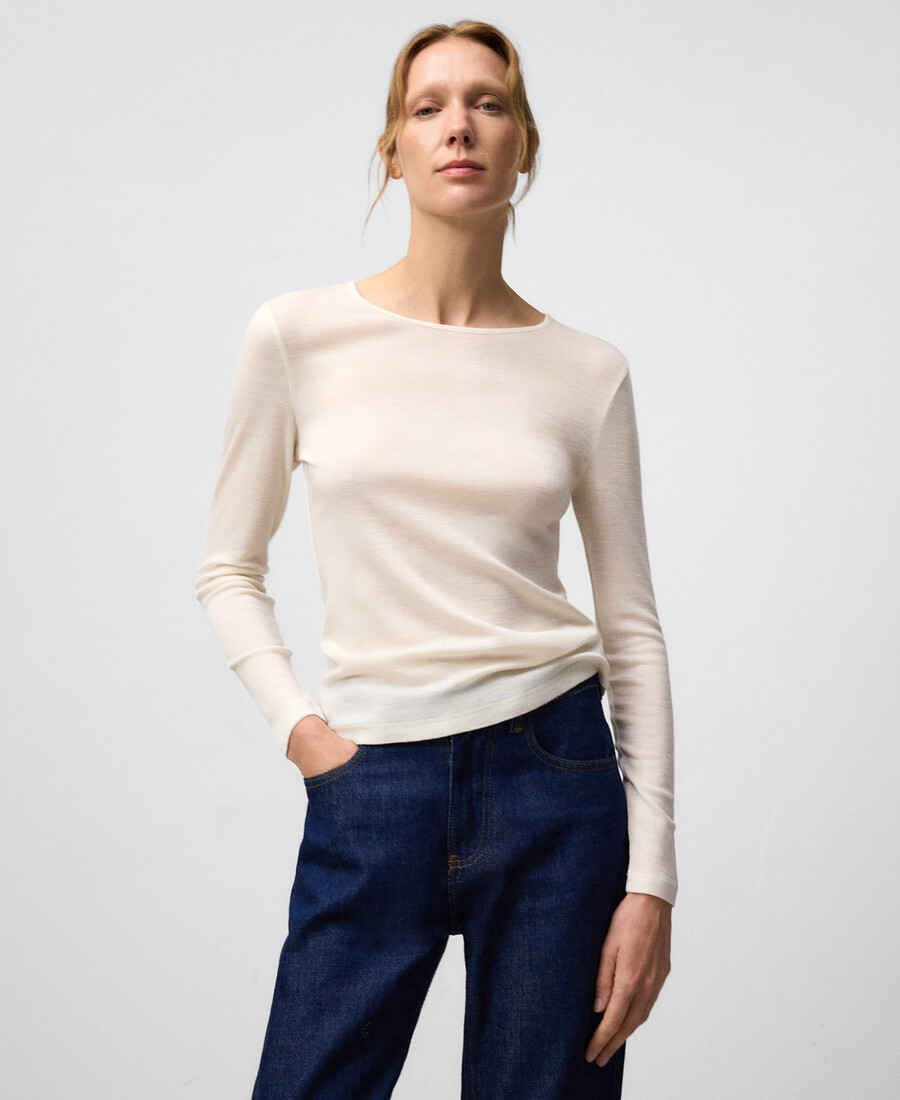 t-shirt girocollo in lana merino da donna