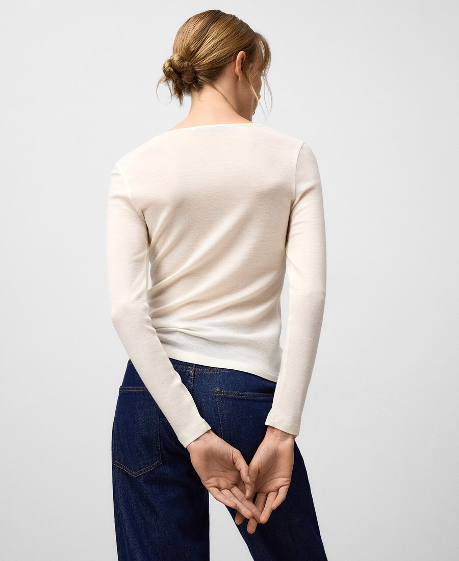 t-shirt girocollo in lana merino da donna