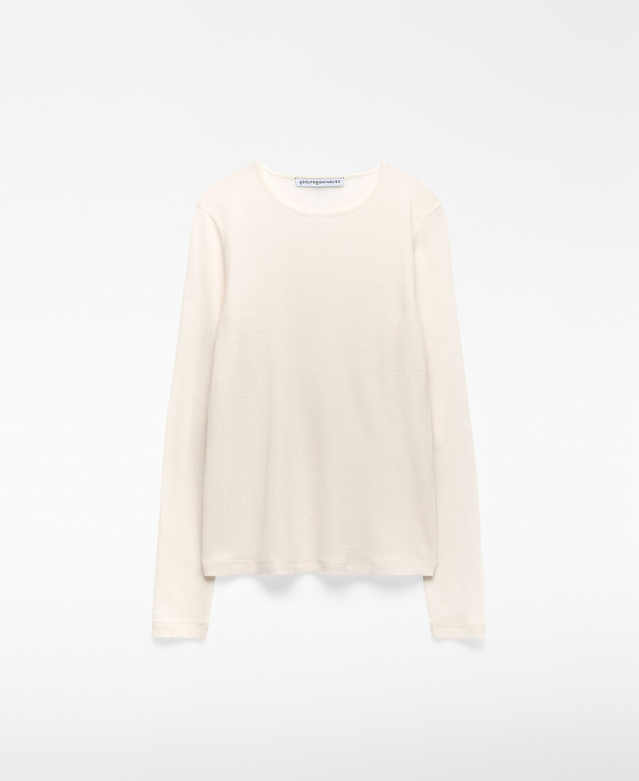 t-shirt girocollo in lana merino da donna