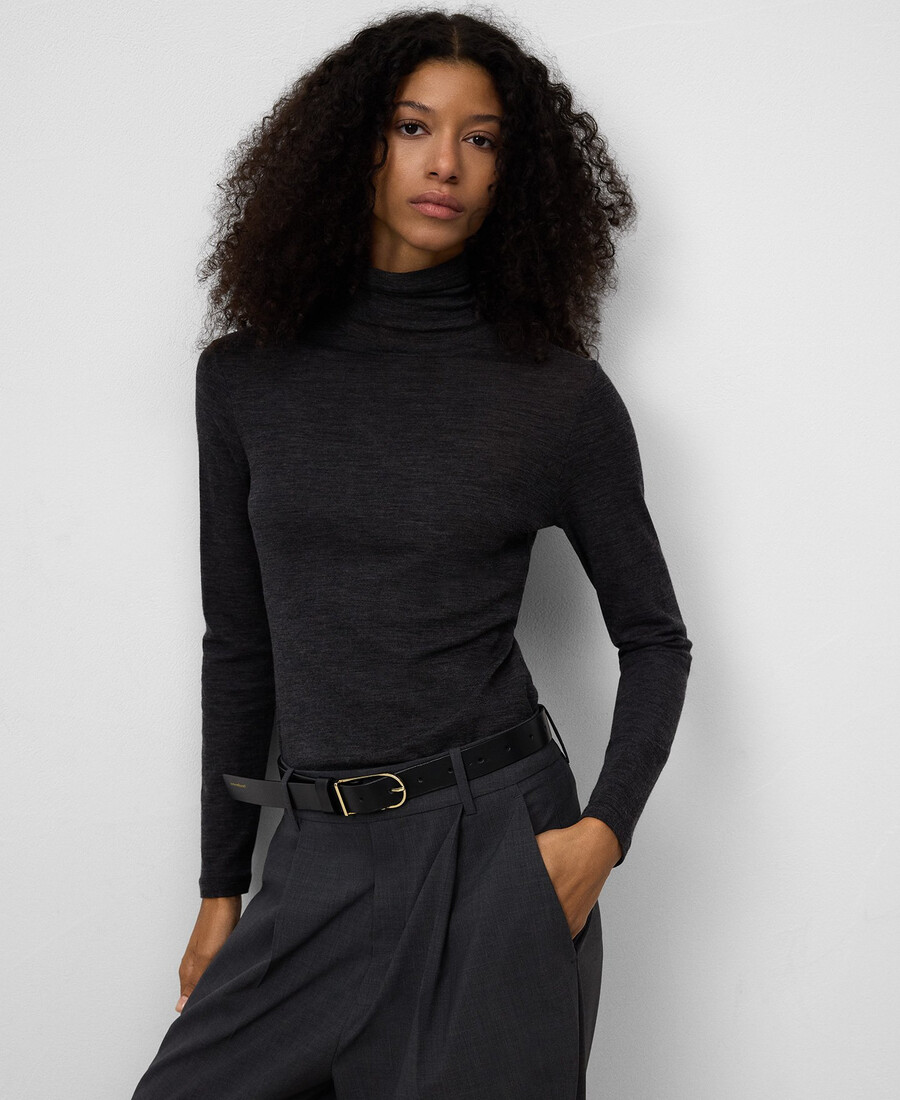 maglietta donna collo alto in lana merino