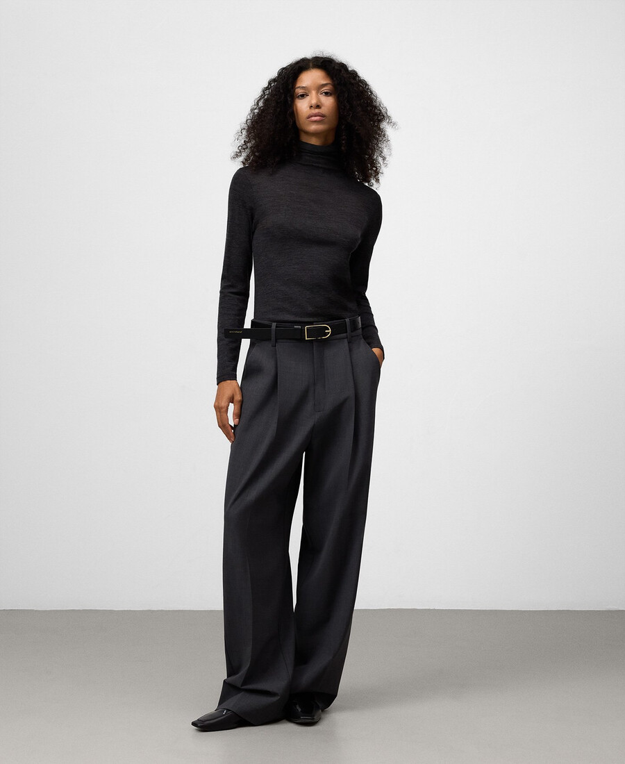 maglietta donna collo alto in lana merino