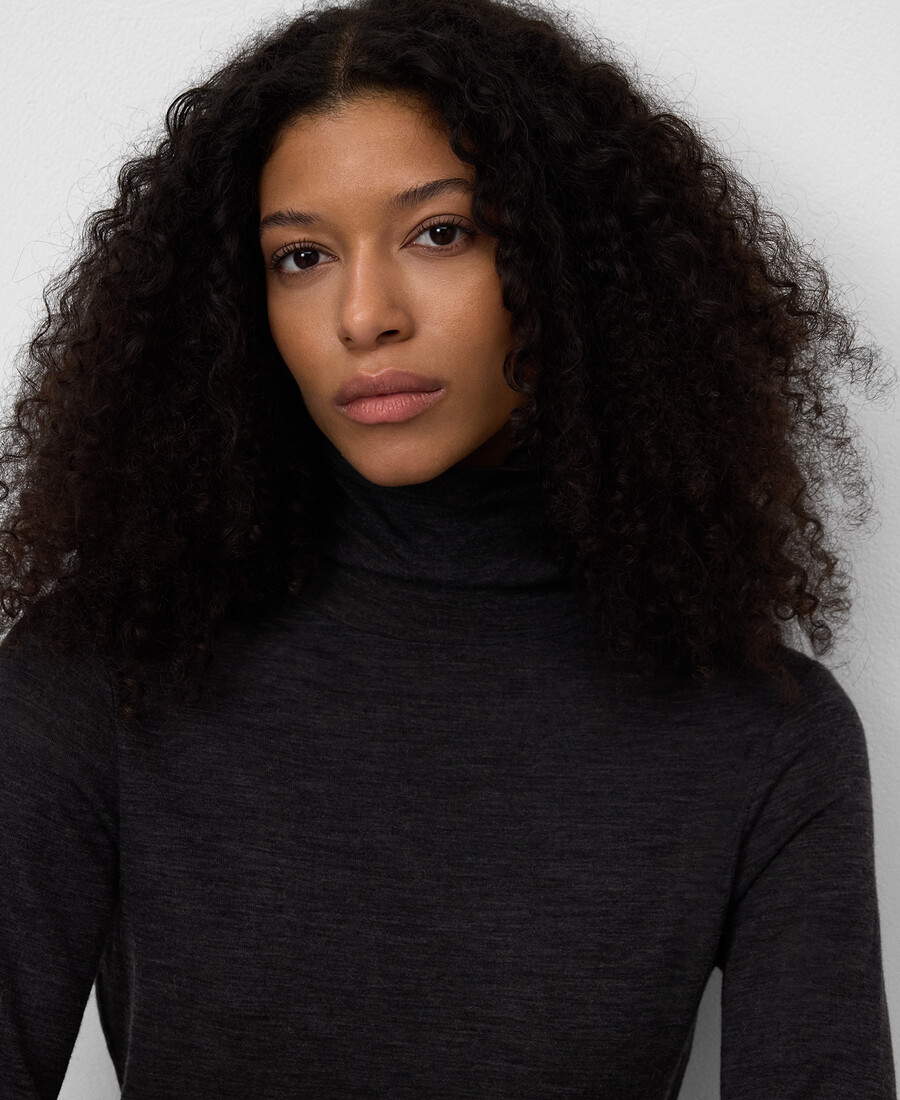 maglietta donna collo alto in lana merino