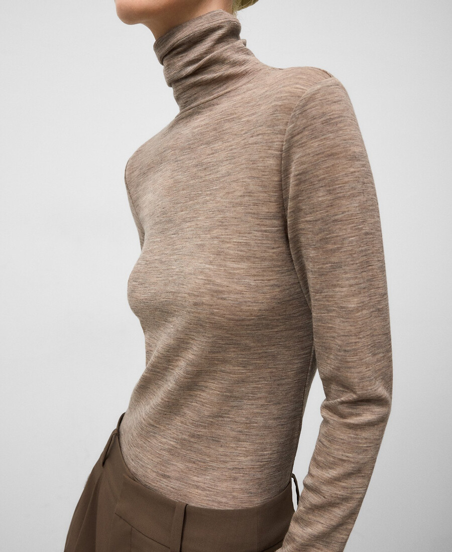 maglietta dolcevita in lana merino da donna