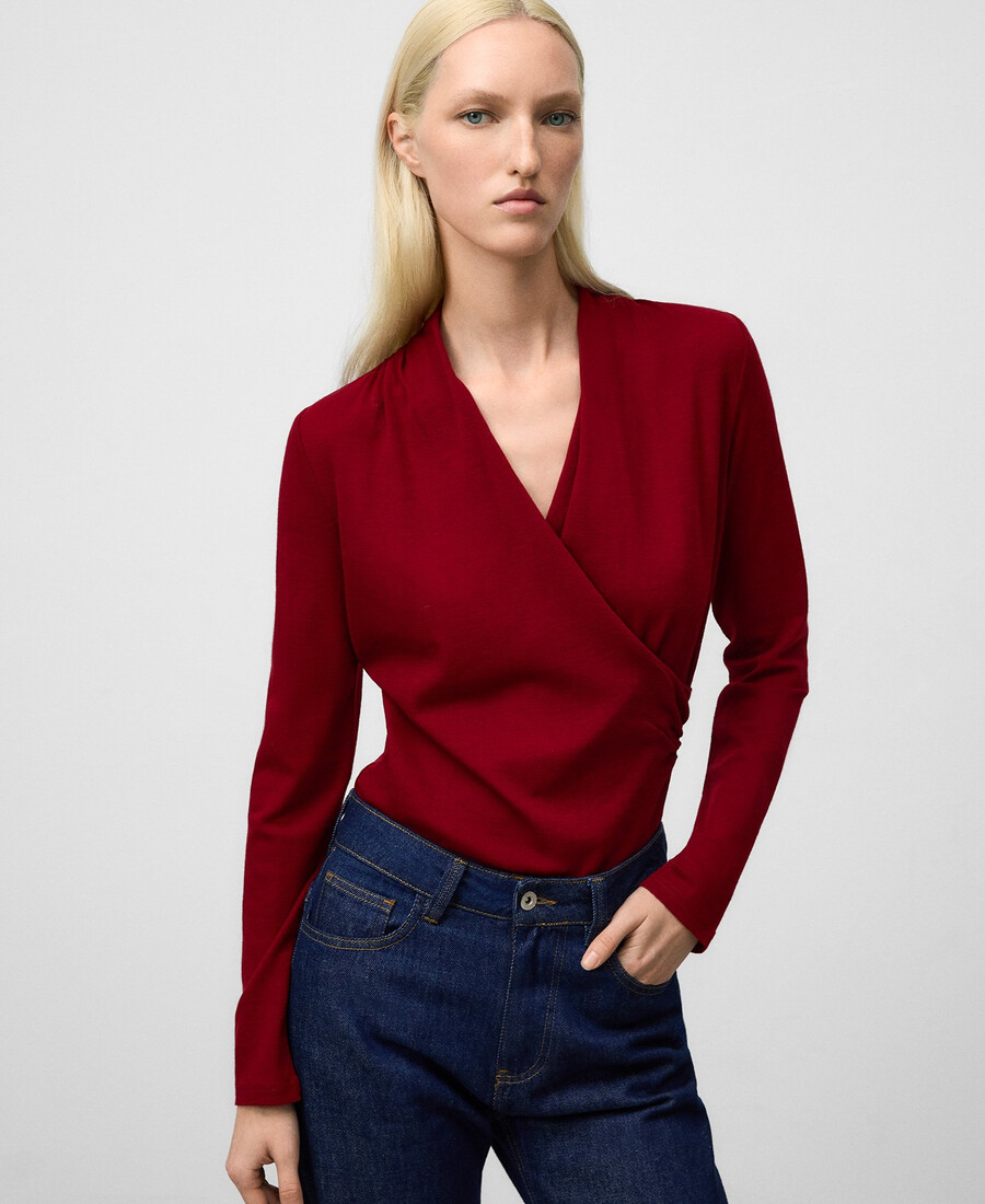 t-shirt avvolgente in lana merino da donna