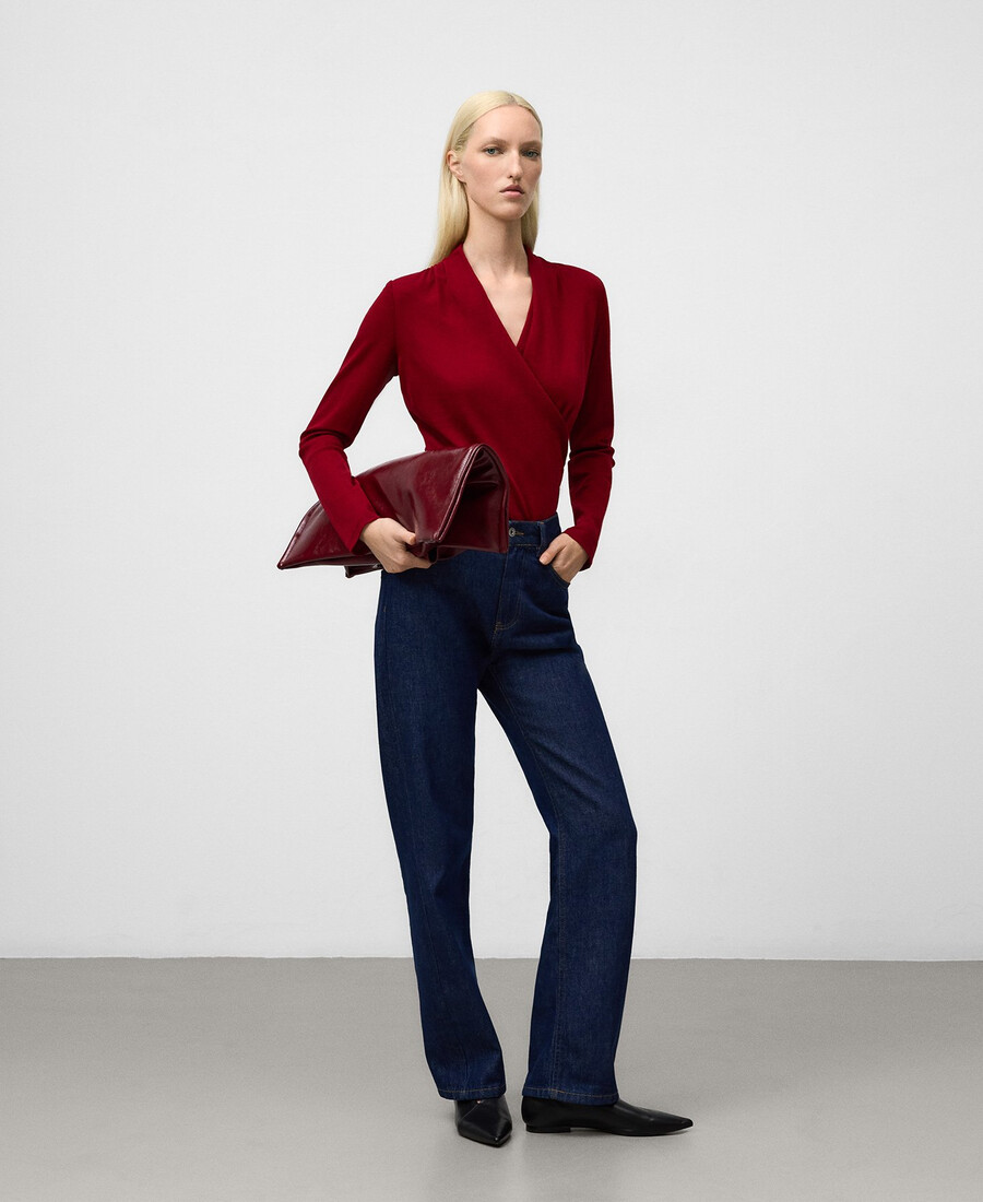 t-shirt avvolgente in lana merino da donna