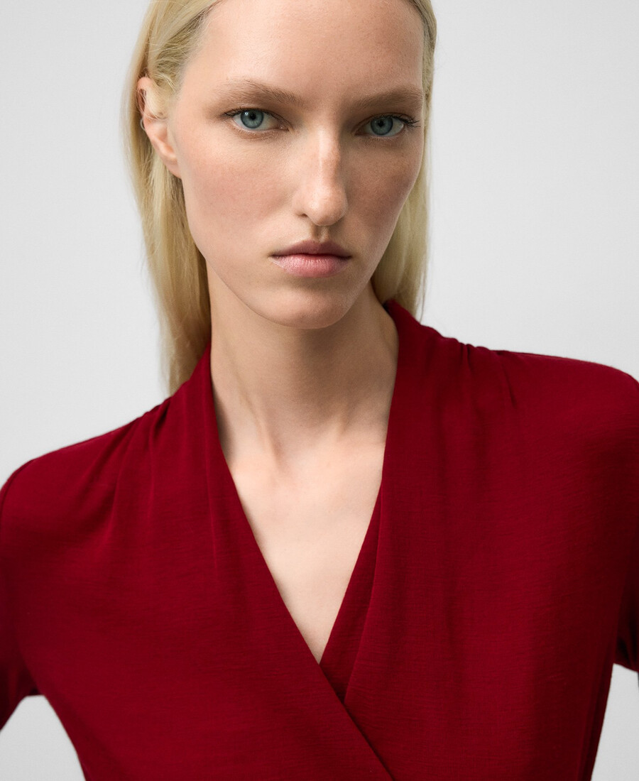 t-shirt avvolgente in lana merino da donna