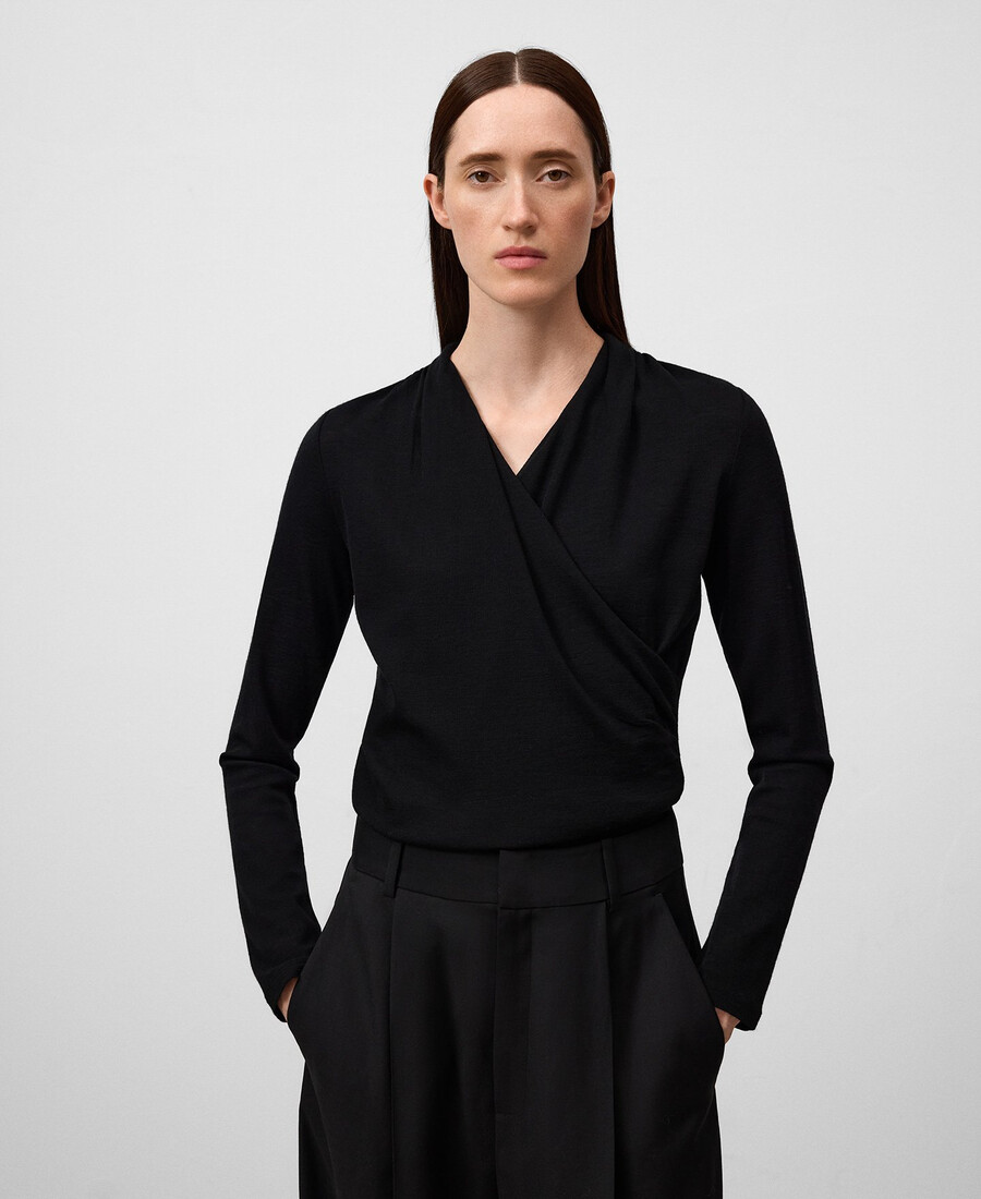 t-shirt avvolgente in lana merino da donna