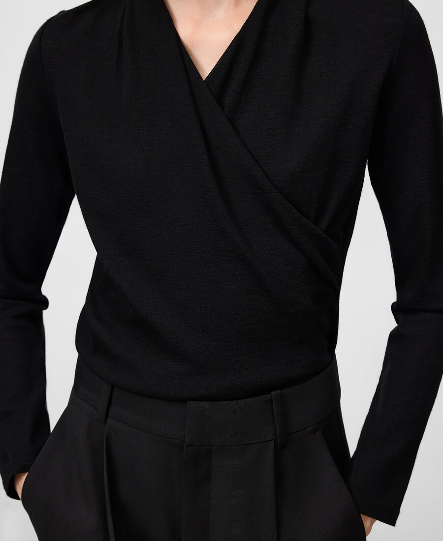 t-shirt avvolgente in lana merino da donna