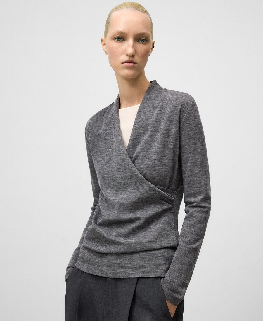 t-shirt avvolgente in lana merino da donna
