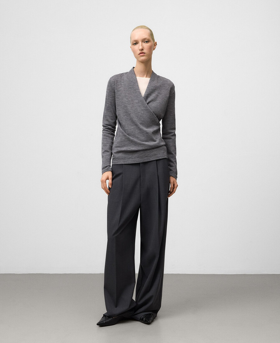 t-shirt avvolgente in lana merino da donna